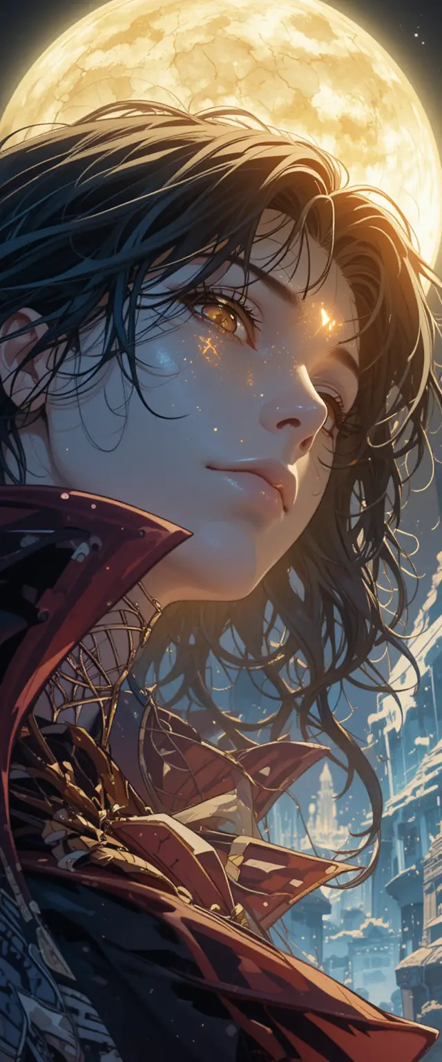 Anime vampire close up under cold moonlight