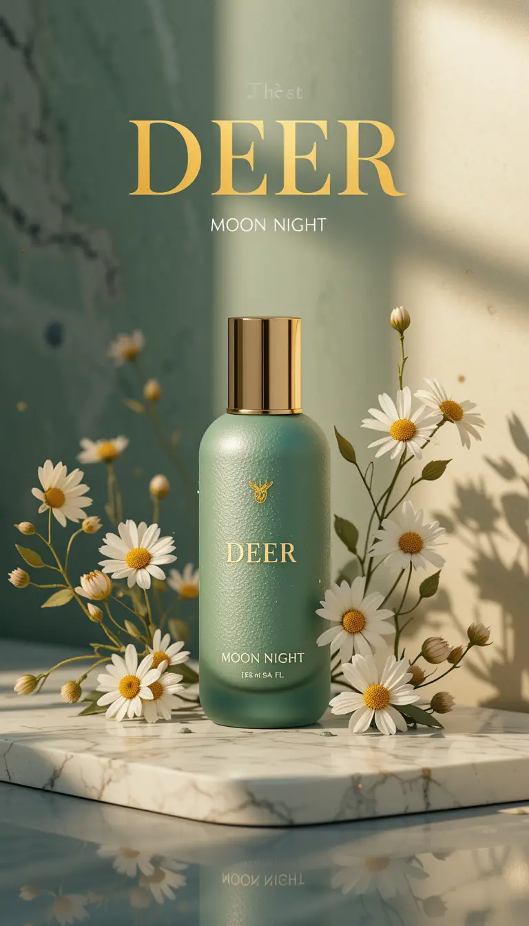 Luxury skincare poster with glass bottle and gold accents