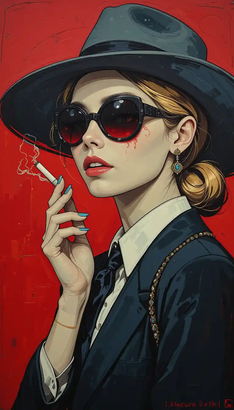 Art deco woman in suit with hat and cigarette