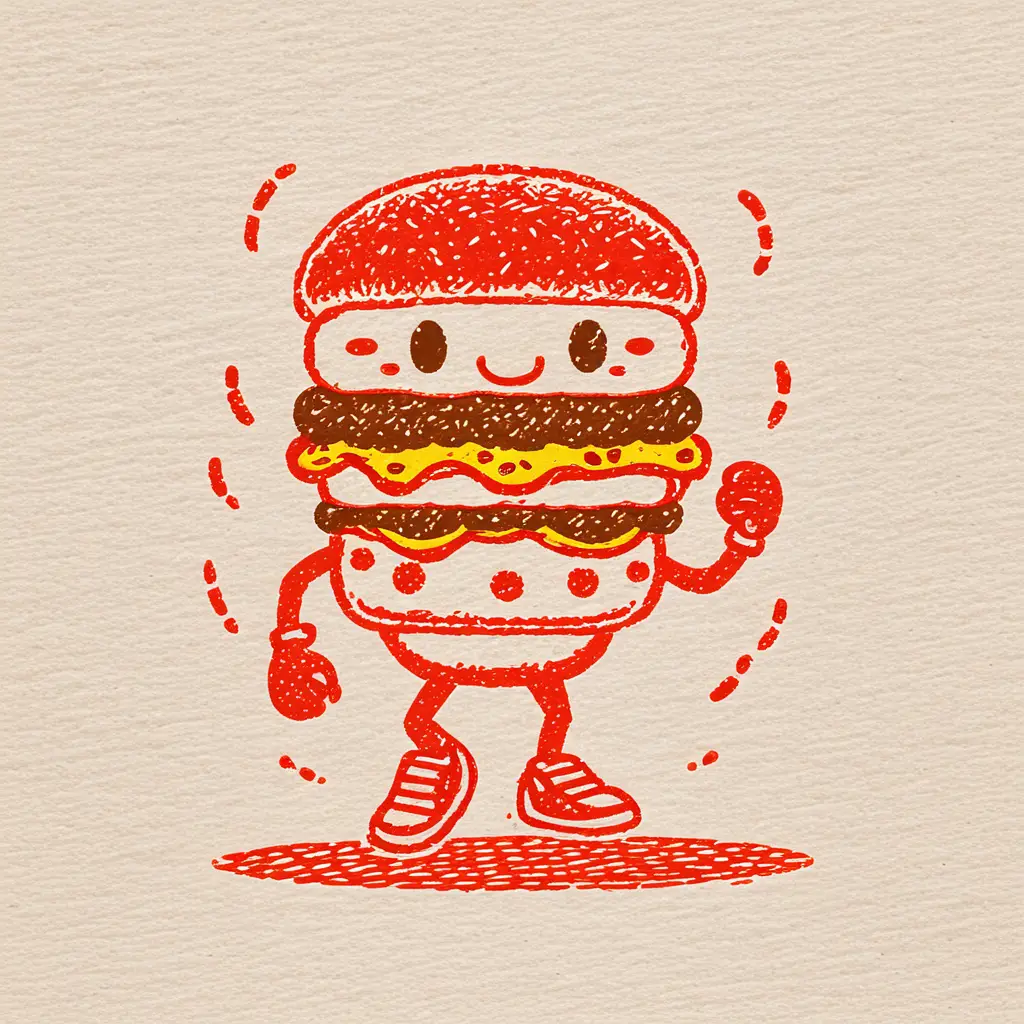 Retro cartoon hamburger and pizza mascot in diner style