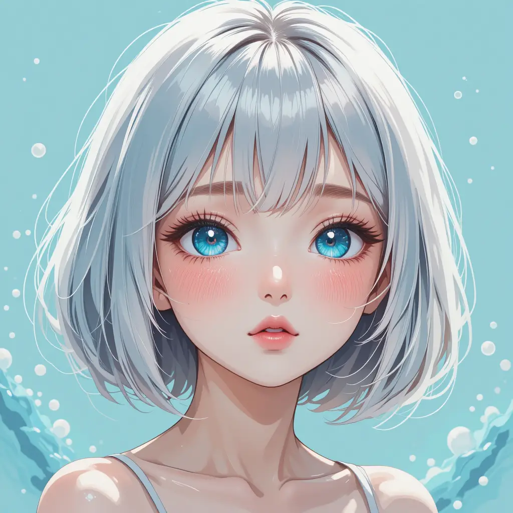 Soft pastel anime girl portrait with blue eyes