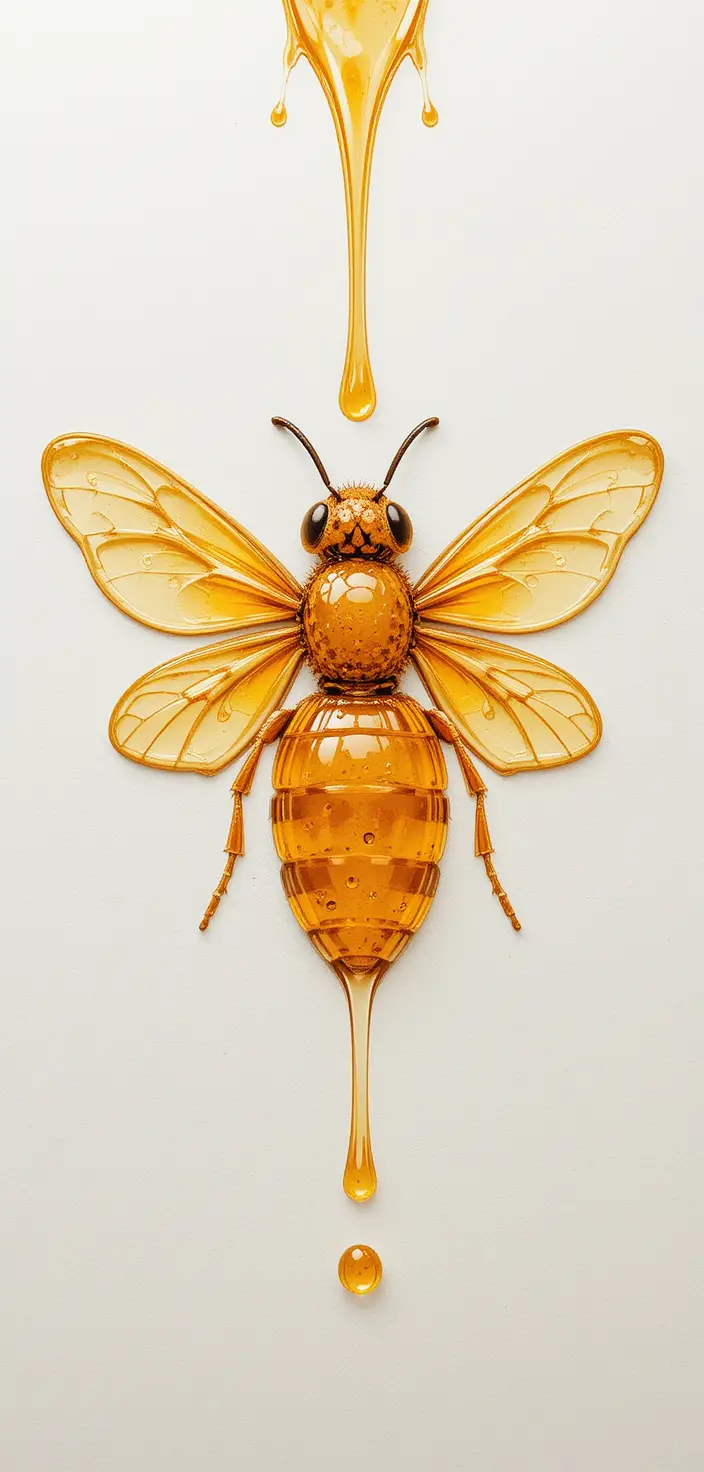 Whimsical Honey Bee Shaped From Liquid Golden Honey