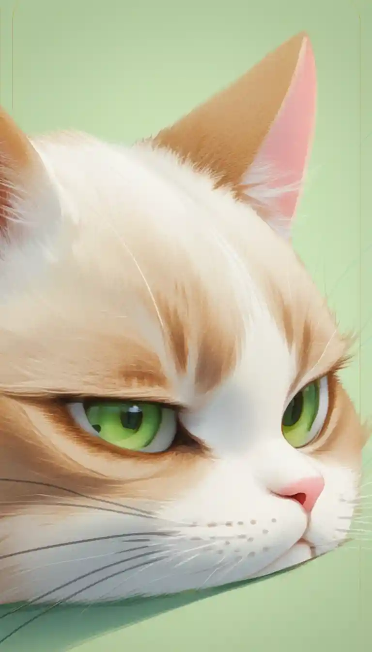 Gato de anime en primer plano con intensos ojos verdes