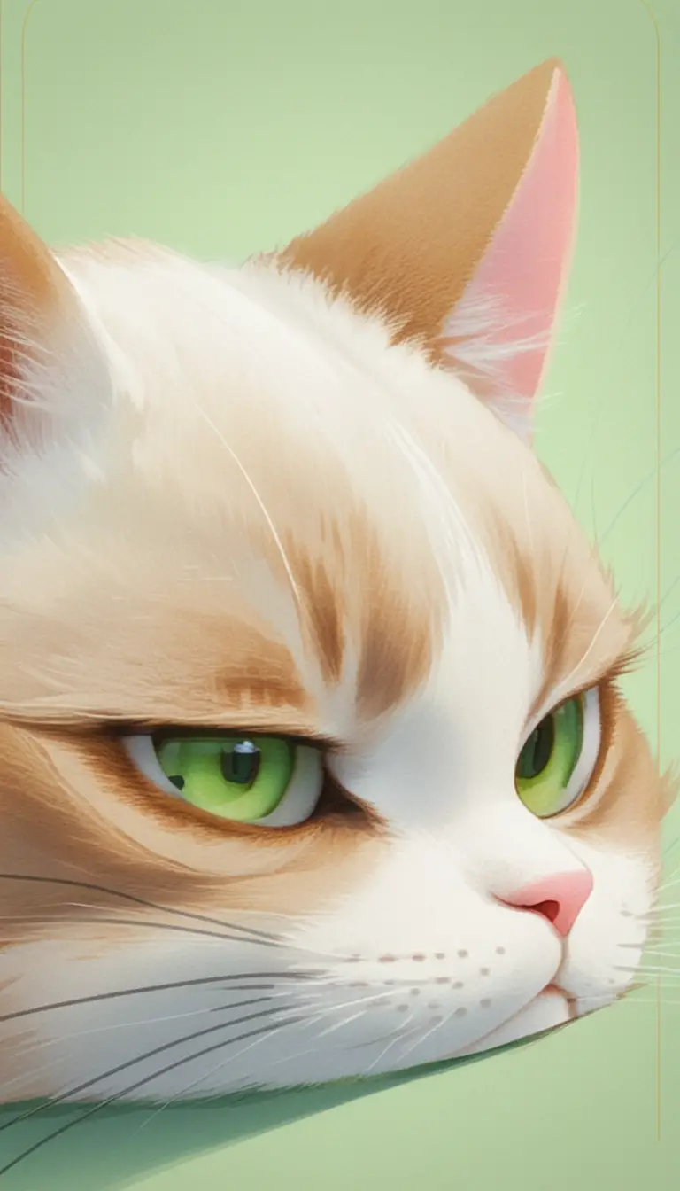 Close up anime cat with intense green eyes