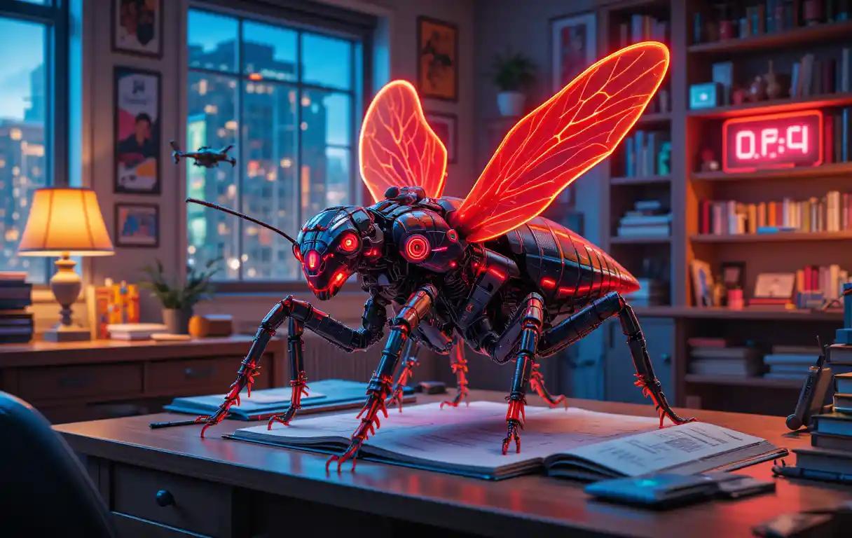 Futuristic Biomechanical Insect Drone Toy On Desk