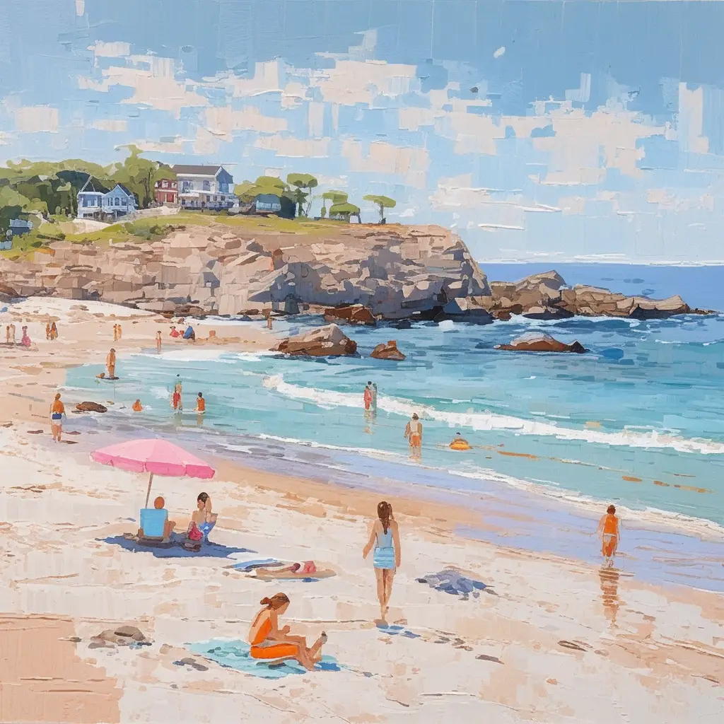 People Relaxing On A Sunny Coastal Beach Landscape