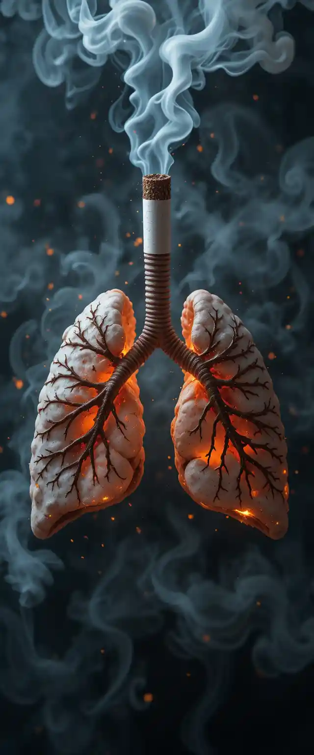Humo de cigarrillo formando pulmones humanos en aire oscuro