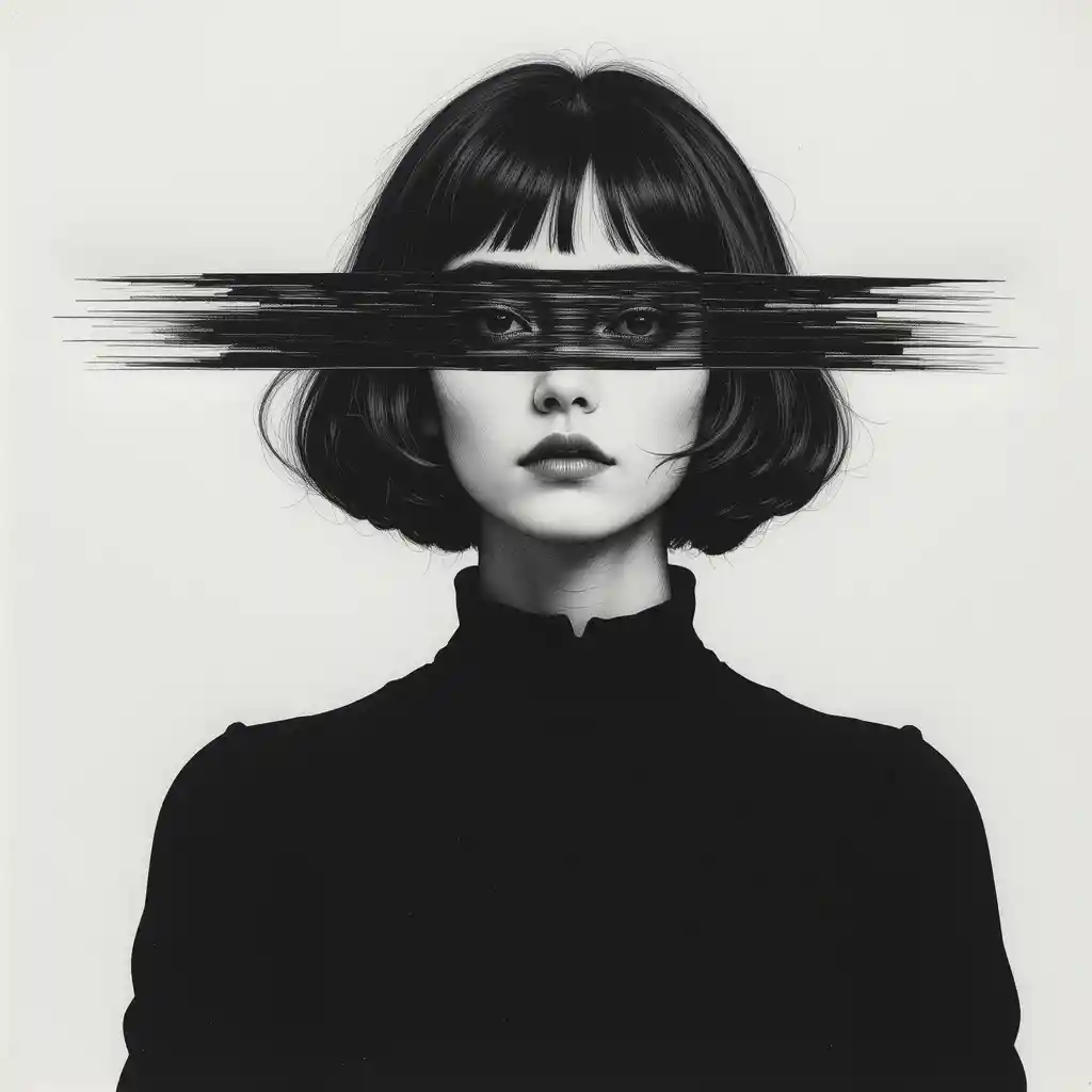 Surreal black and white collage portrait of a young girl