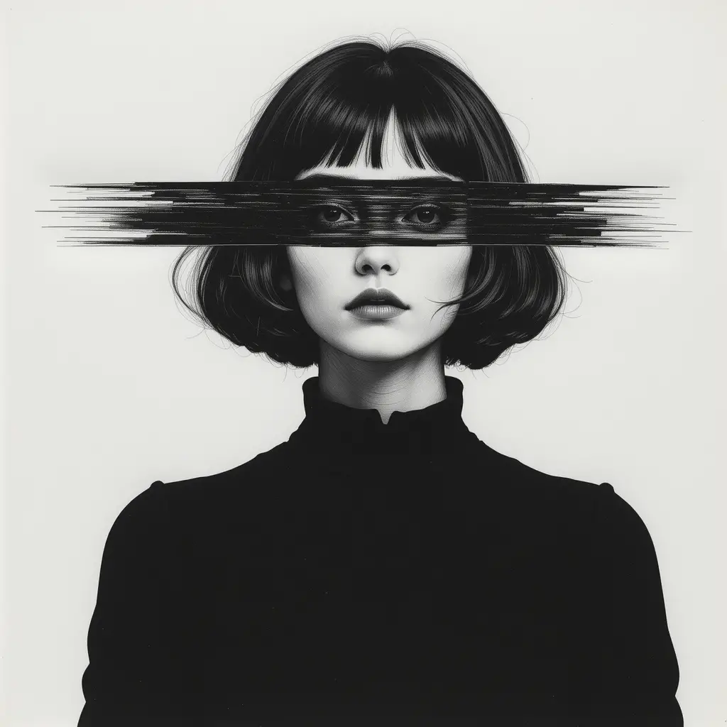 Surreal black and white collage portrait of a young girl