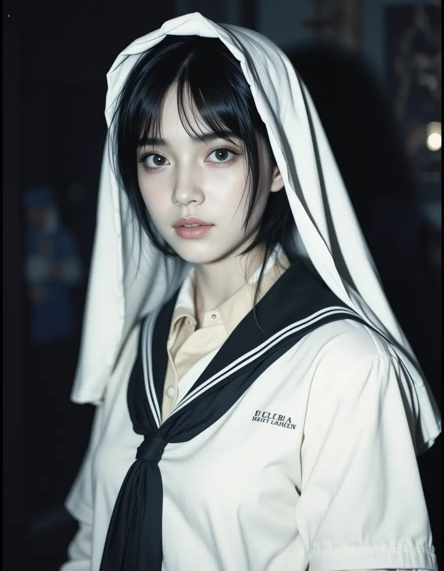 Moody portrait of a hipster girl in school uniform