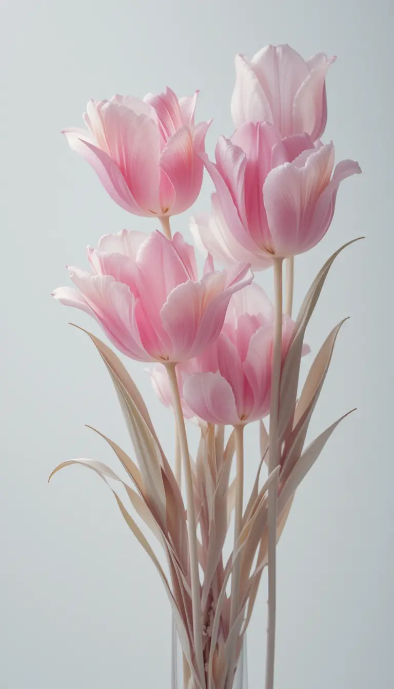 Pastel pink tulips with translucent x ray floral style