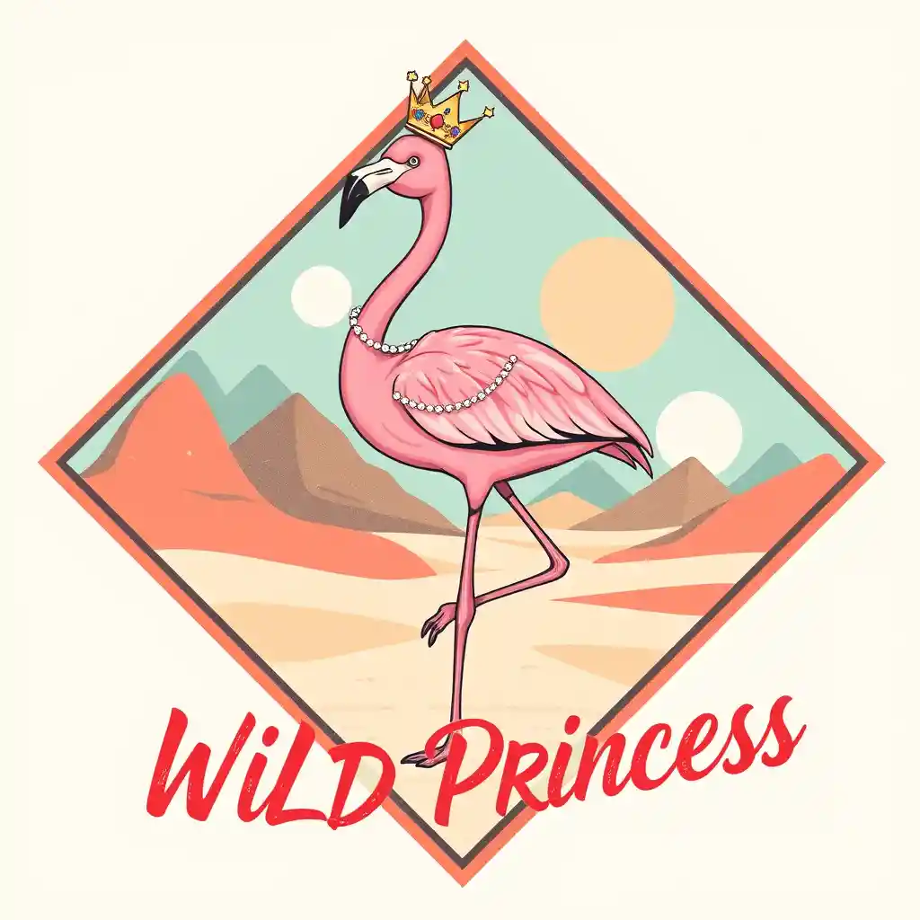 Pink flamingo princess in vintage geometric desert frame