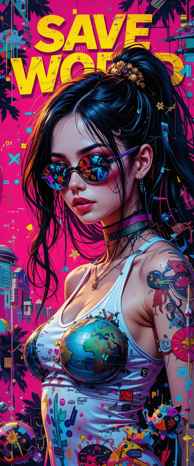 Colorful comic style illustration of a heroic girl