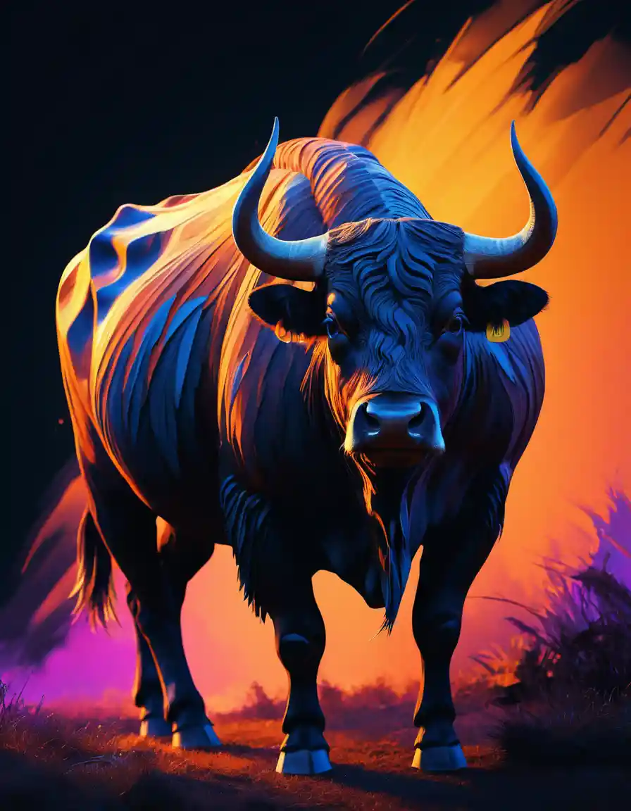 Luminous bull silhouette glowing in the night landscape