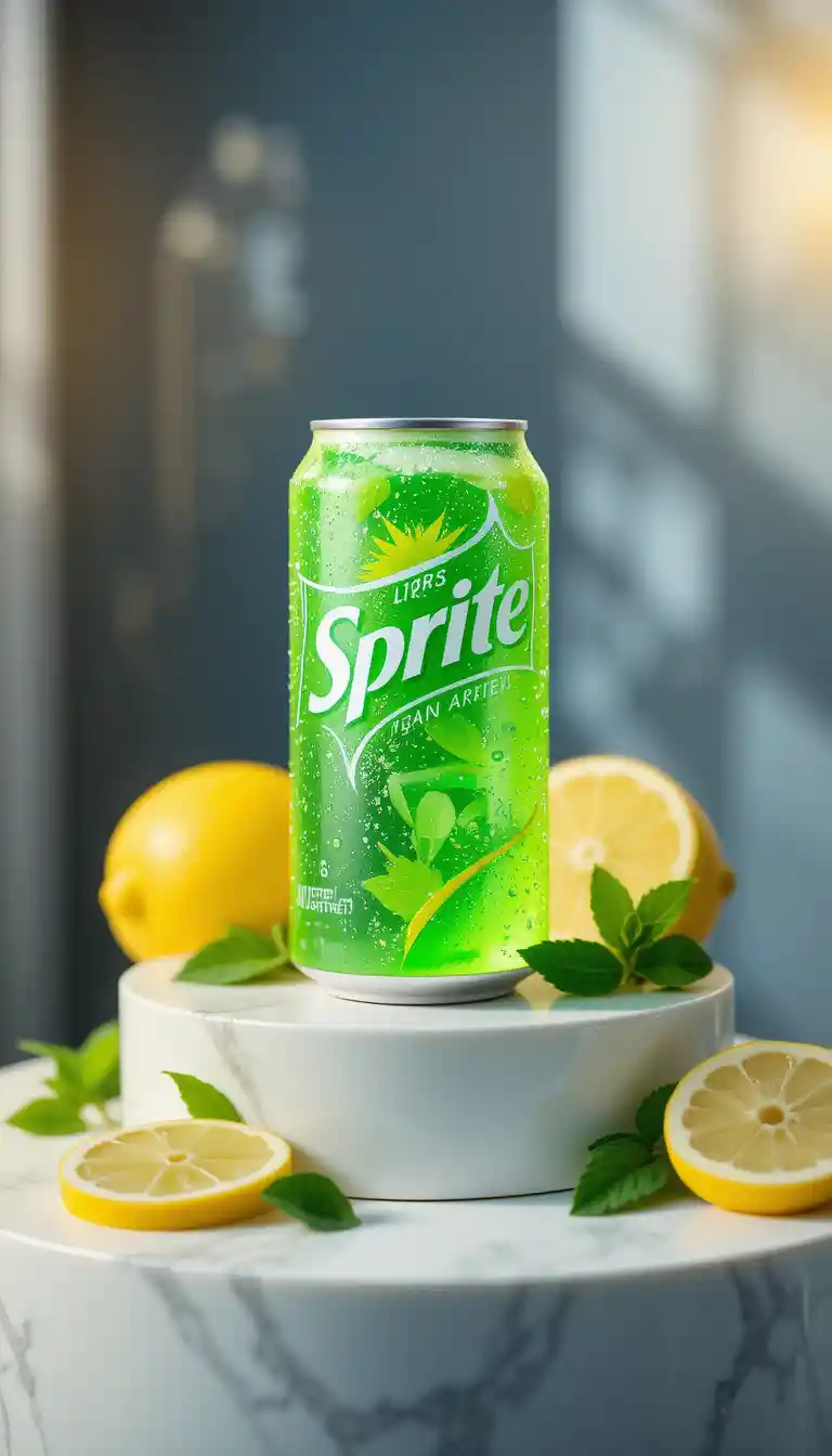 Primo piano del prodotto: lattina di soda al limone e lime ben fredda