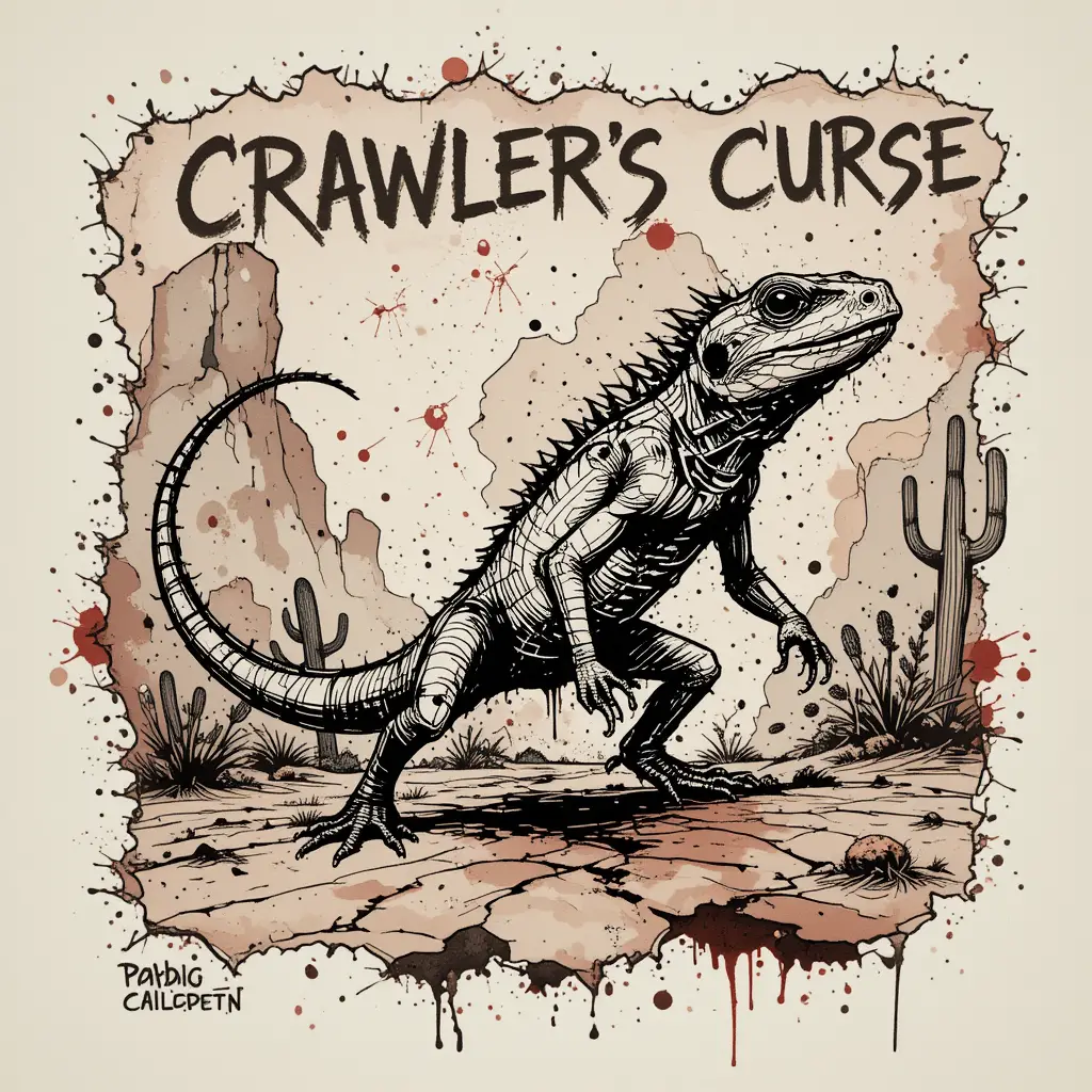 Wild ink drawing of a frantic desert lizard in motion