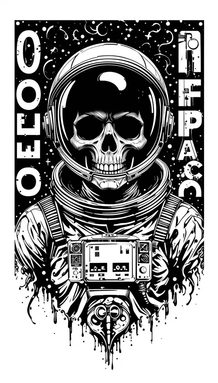 Gnarly skull helmet in abstract outer space illustration
