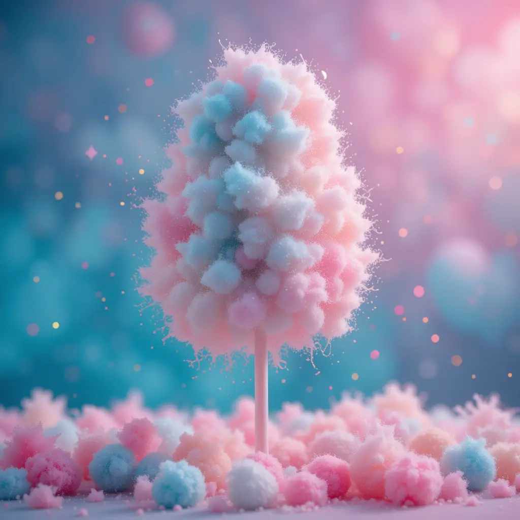 Vibrant cotton candy with sparkling colorful background