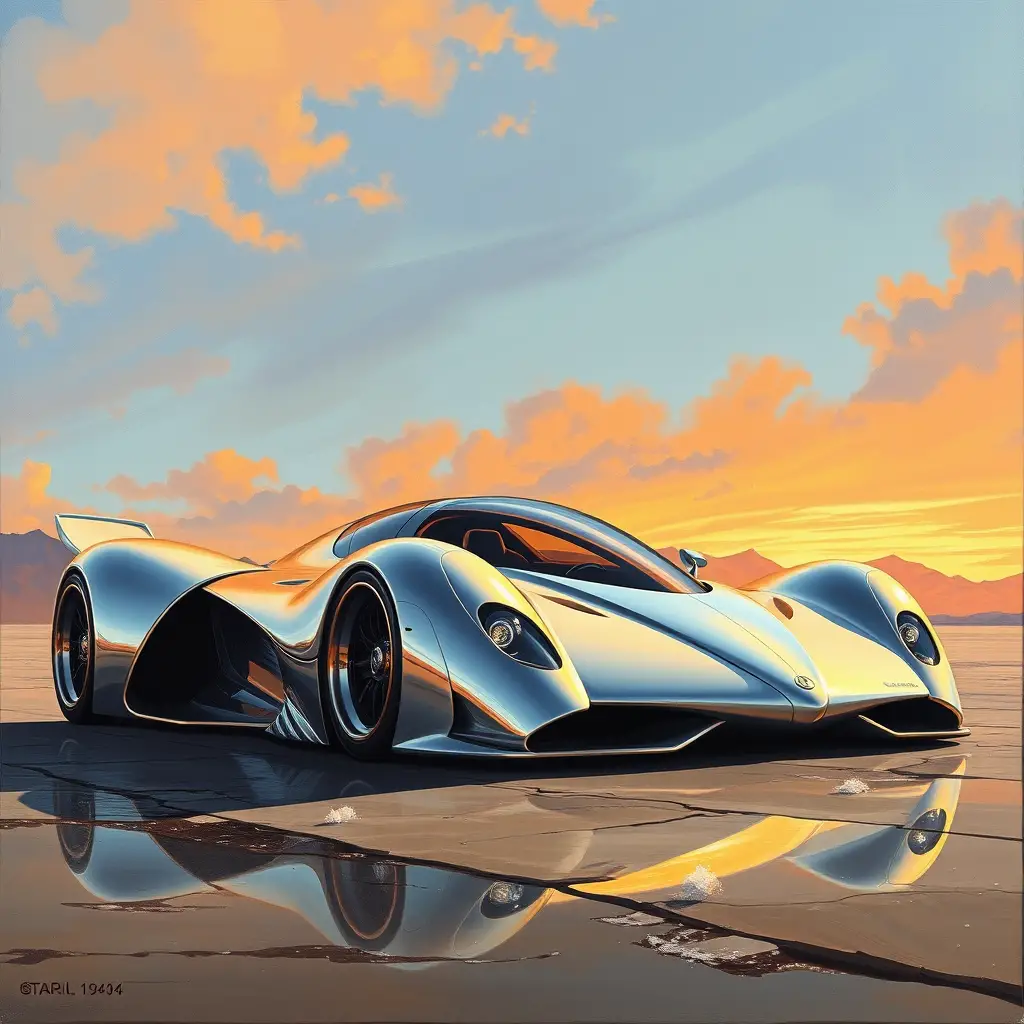 Ultra realistic oil painting of a futuristic hypercar