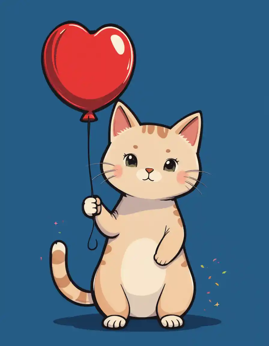 Cute cartoon cat holding russian flag balloon illustration