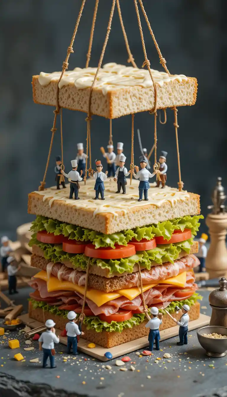 Miniature Chefs Building A Giant Layered Sandwich