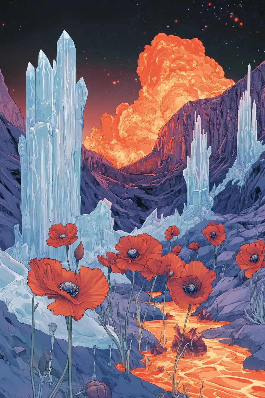 Surreal Ice And Lava World With Fashion Accessories