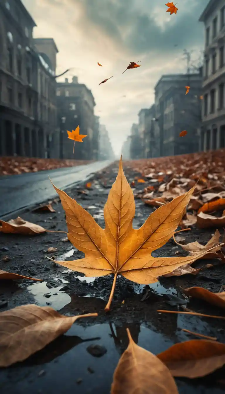 Last autumn leaf sheltering a tiny hidden world