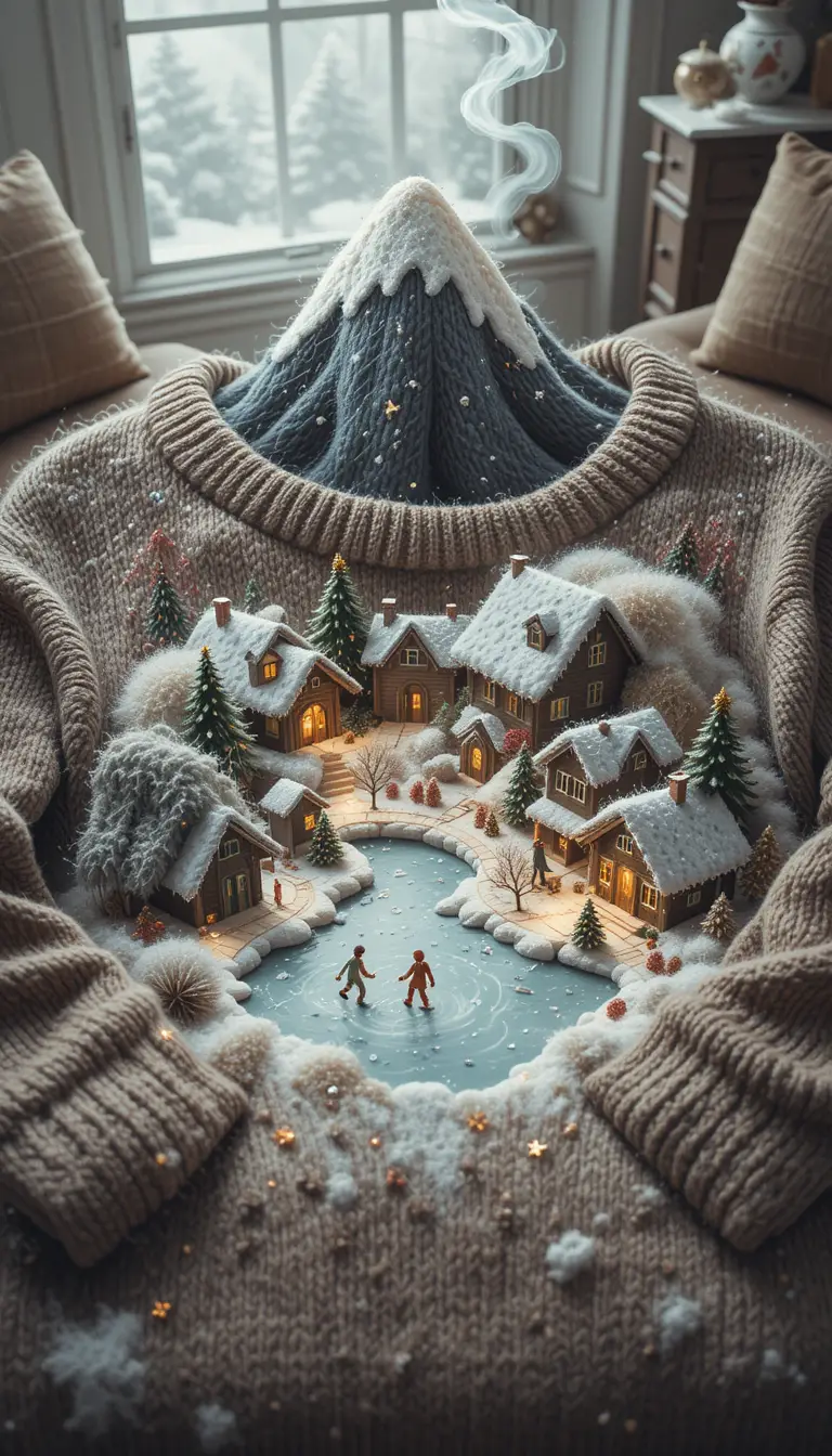 Cozy Winter Village Nestled In A Wool Knit Sweater