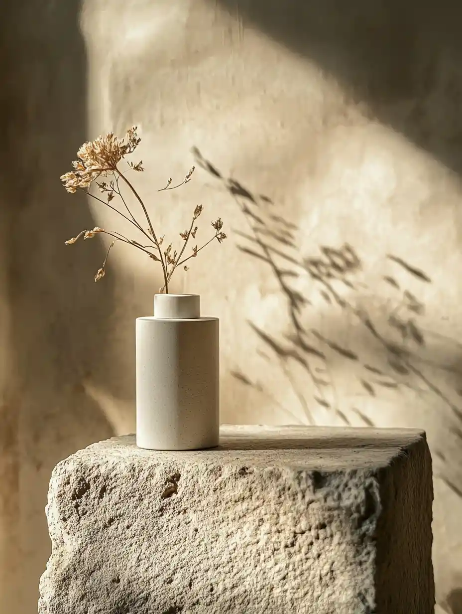 Minimalist skincare still life on stone pedestal