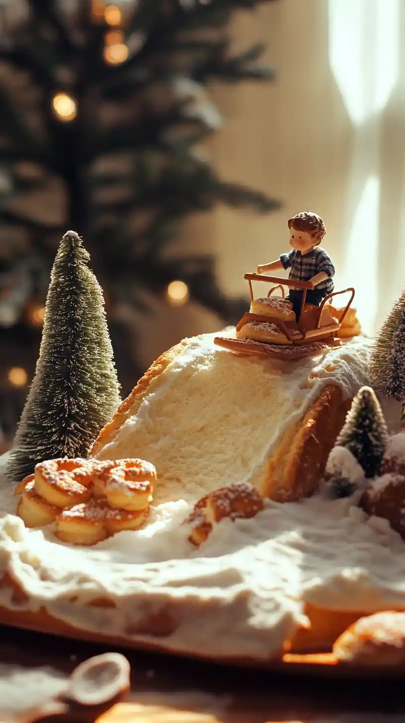 Child Sledding Down Toasted Bread Slope In Kitchen