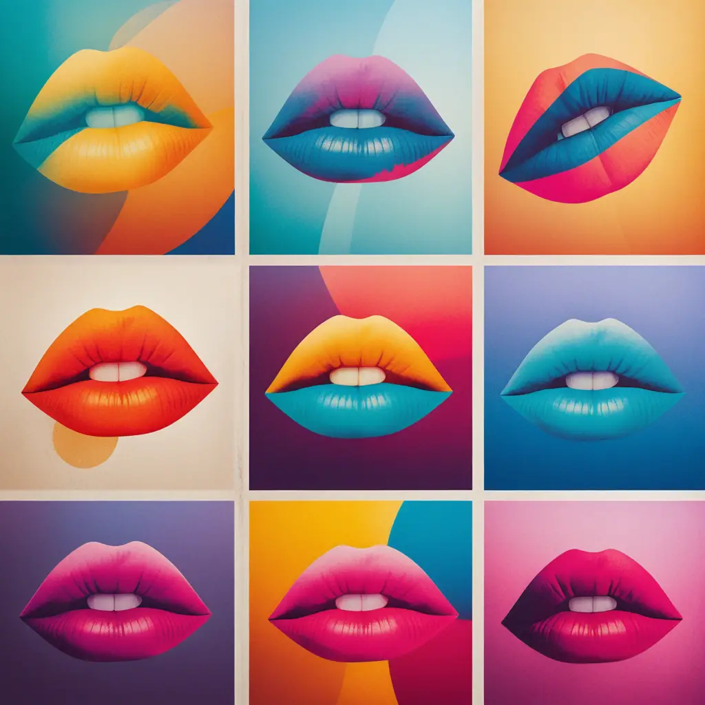 Vintage pop art lips posters with bold geometric design