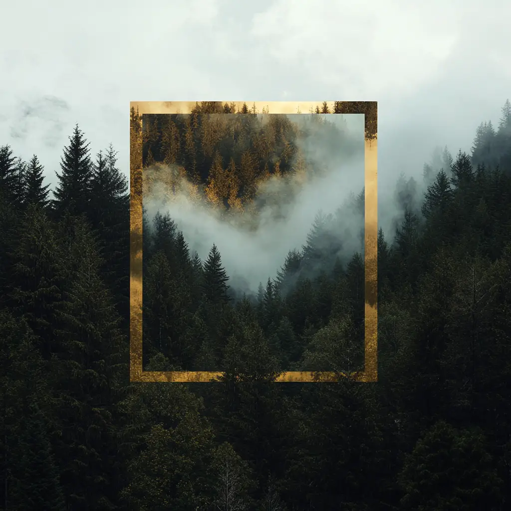 Foggy Mountain Forest With Dense Fir Trees And Clouds