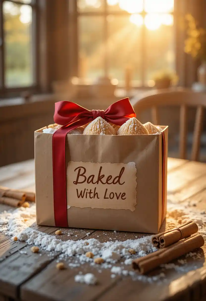 Gift box of homemade cookies on rustic wooden table