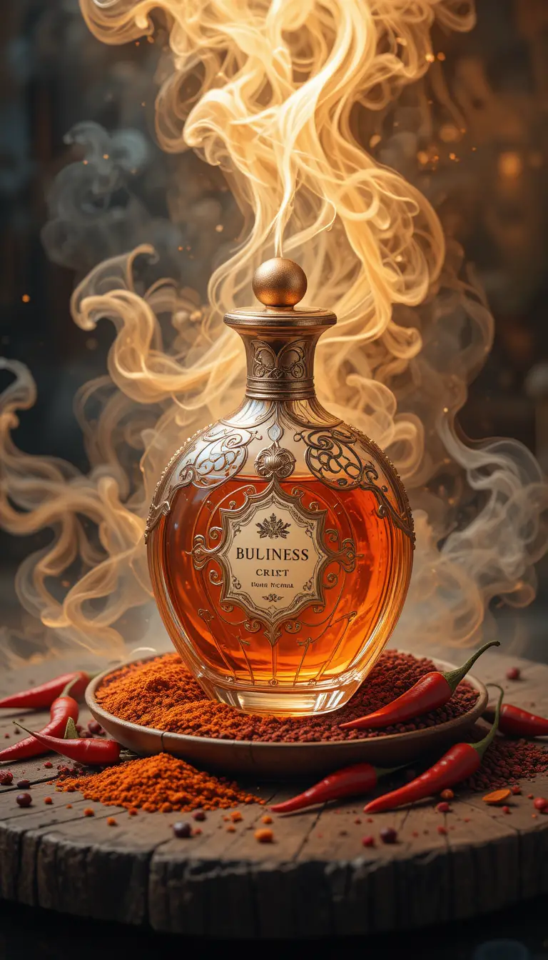 Perfume Bottle With Spices On Rustic Wooden Table