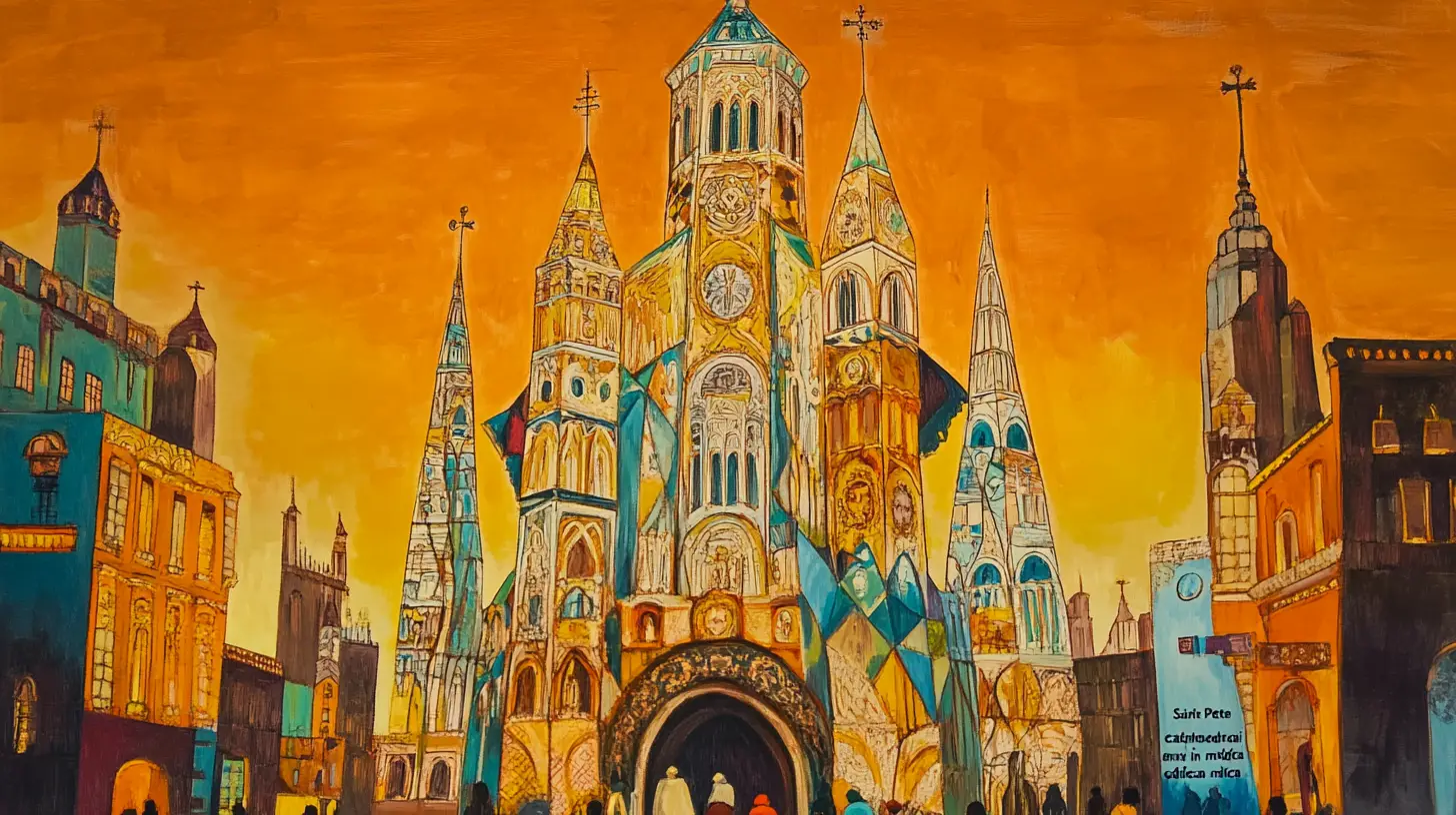 Surreal golden vision of Saint Peter cathedral tower