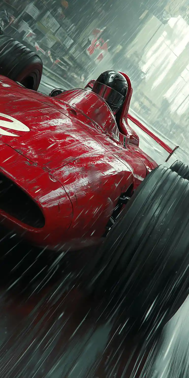 Red race car in dramatic monochromatic digital painting