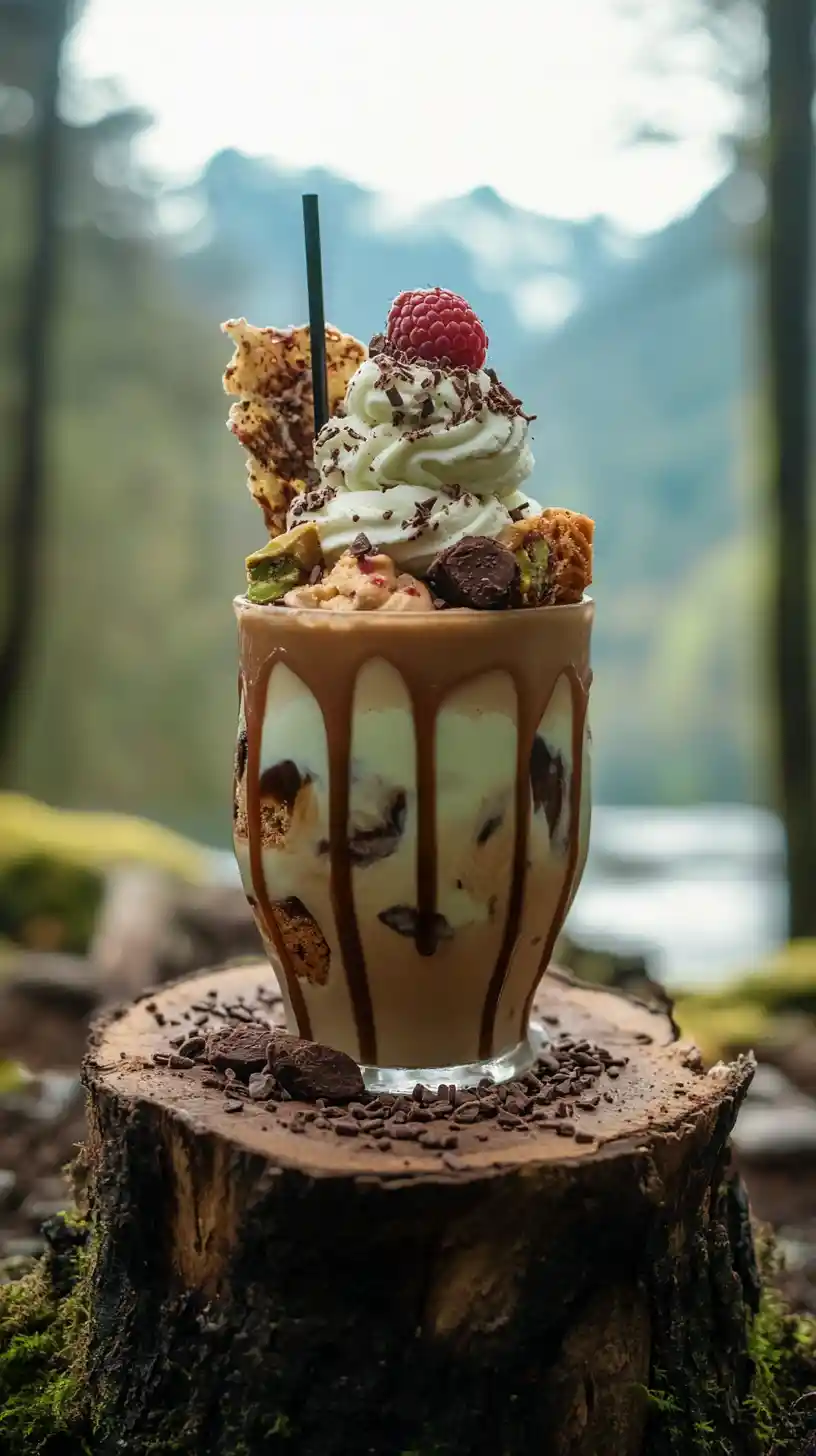 Fantasy dessert served in a carved tree stump cup