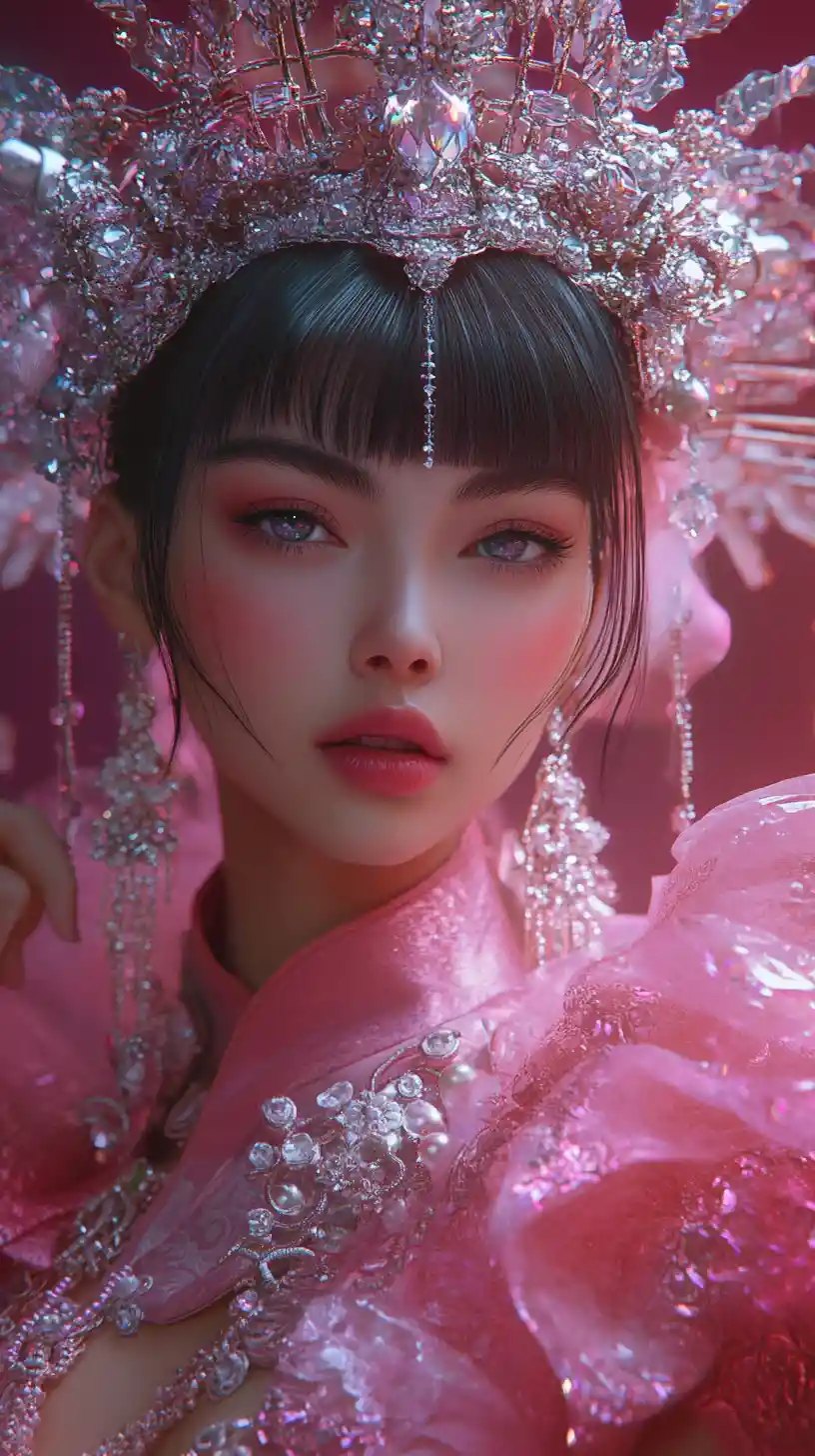 Elegant princess portrait in jeweled pink ceremonial gown