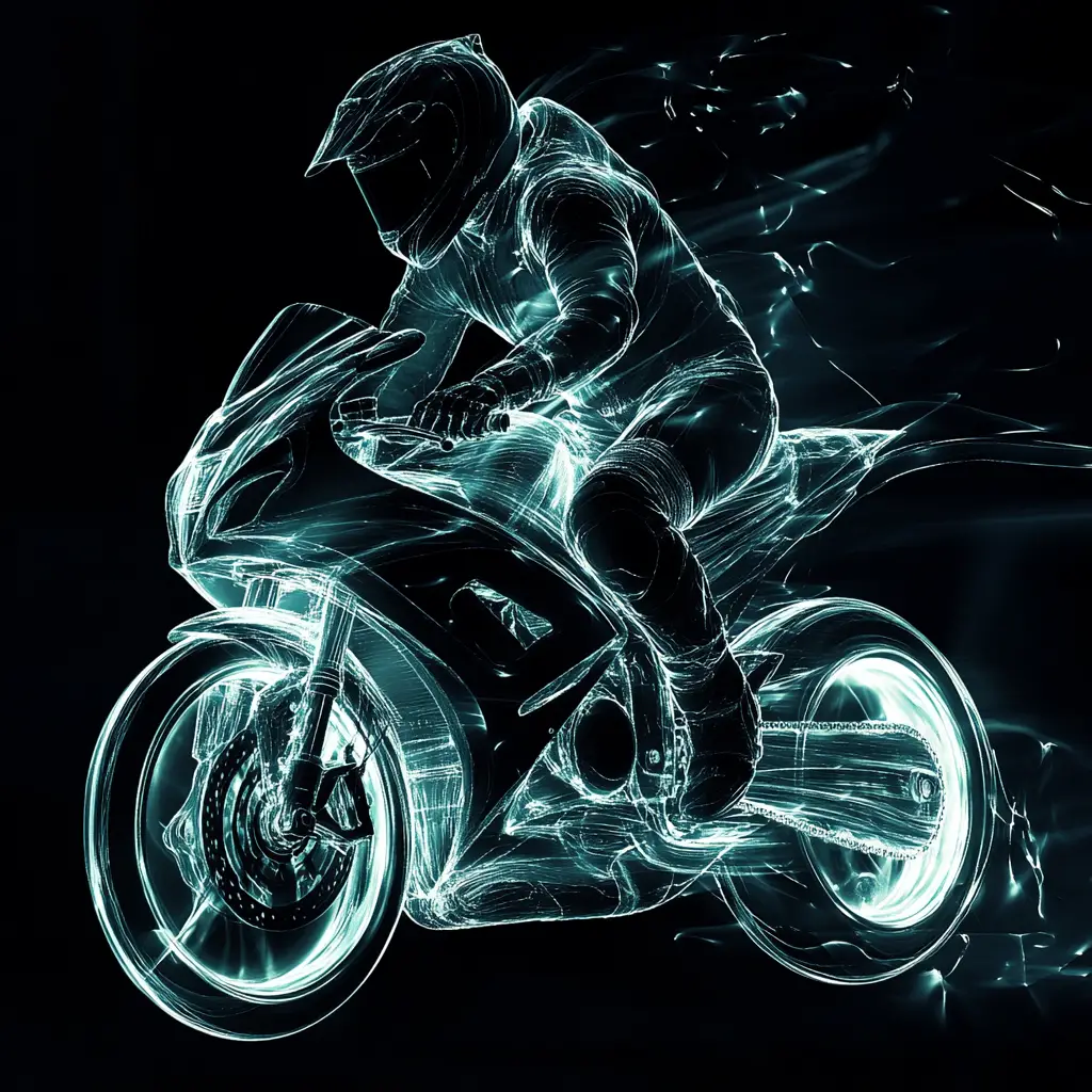 Motorcyclist Silhouette Surrounded By Flowing Abstract Air Ribbons