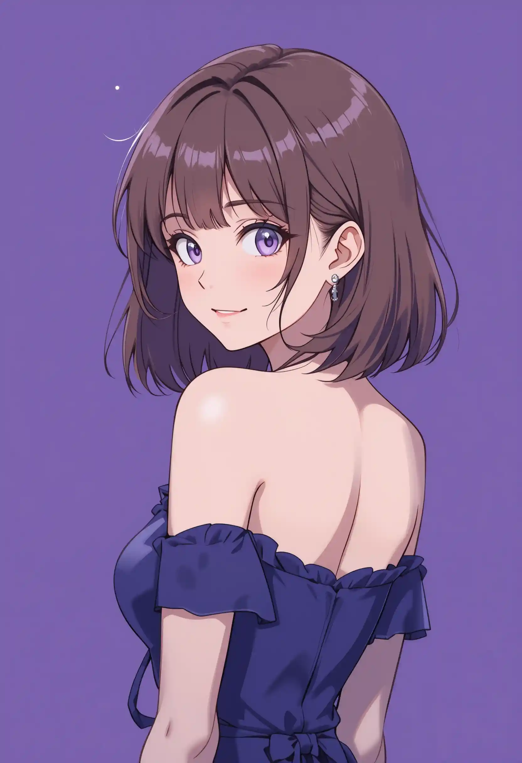 Anime girl in blue dress on purple background