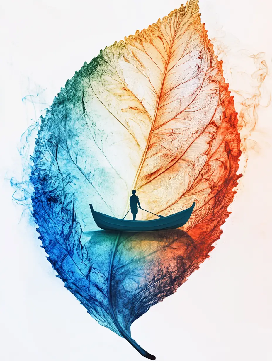 Boater Floating Inside A Colorful Leaf Of Nature