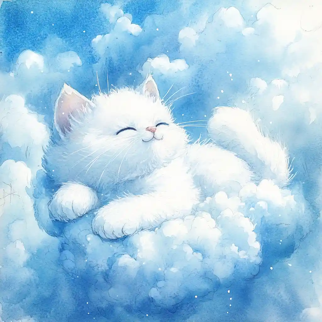 Watercolor cloud cat floating softly in the sky