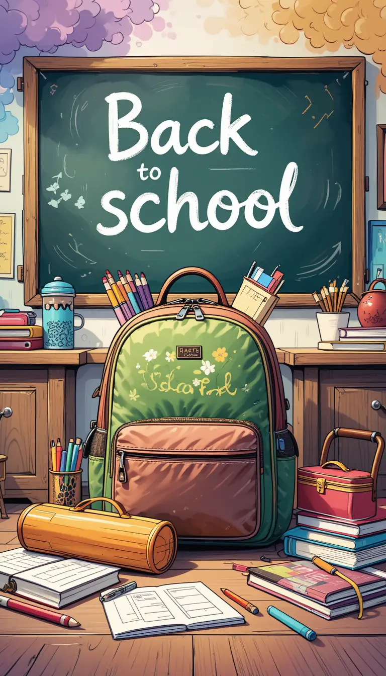 Back to school classroom illustration with school supplies