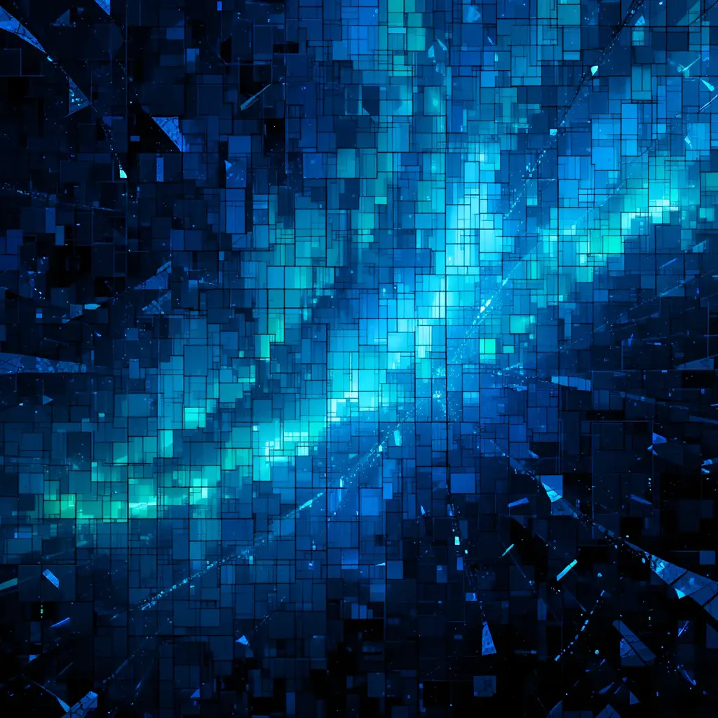Abstract digital aurora in electric blue and green motion