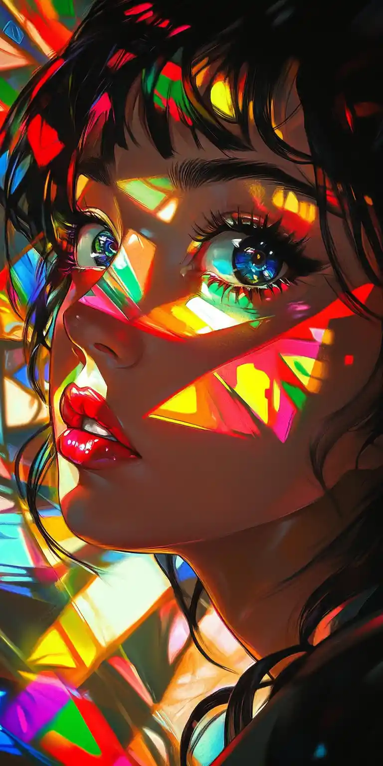 Pop art anime girl portrait in vibrant neon colors