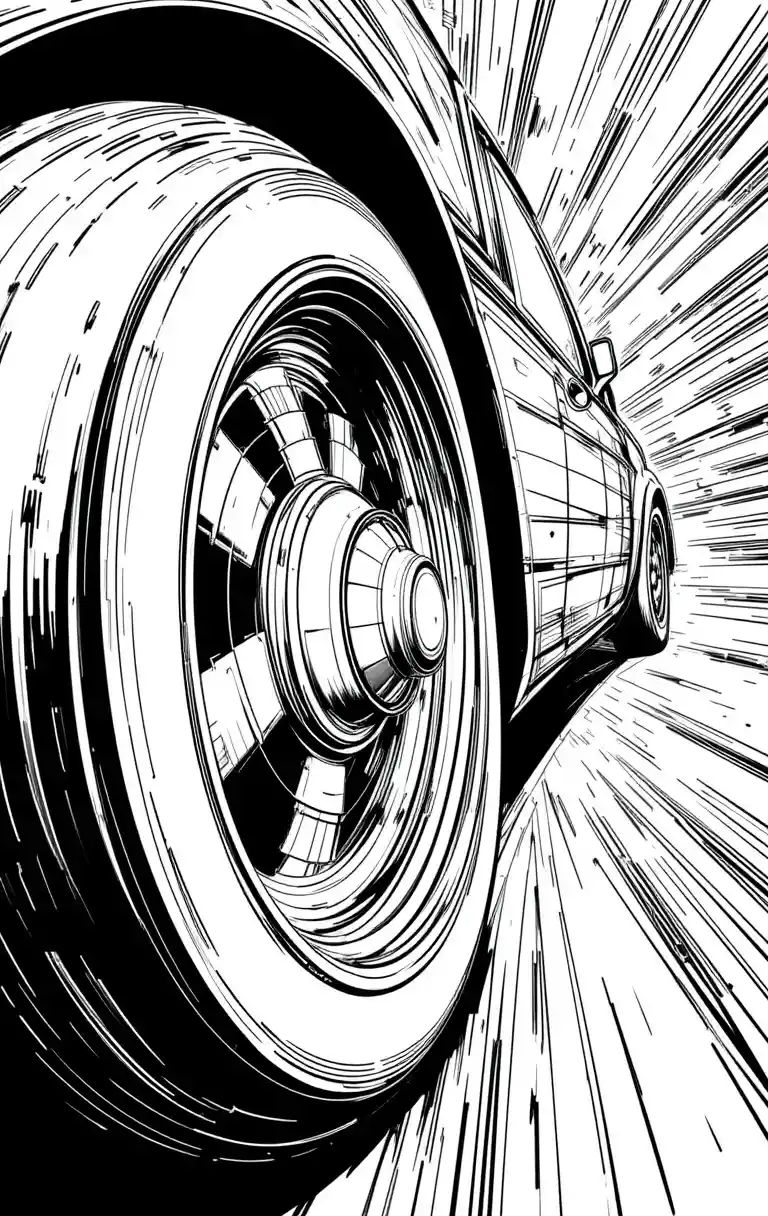 Close up comic illustration of a super ship with spinning wheels