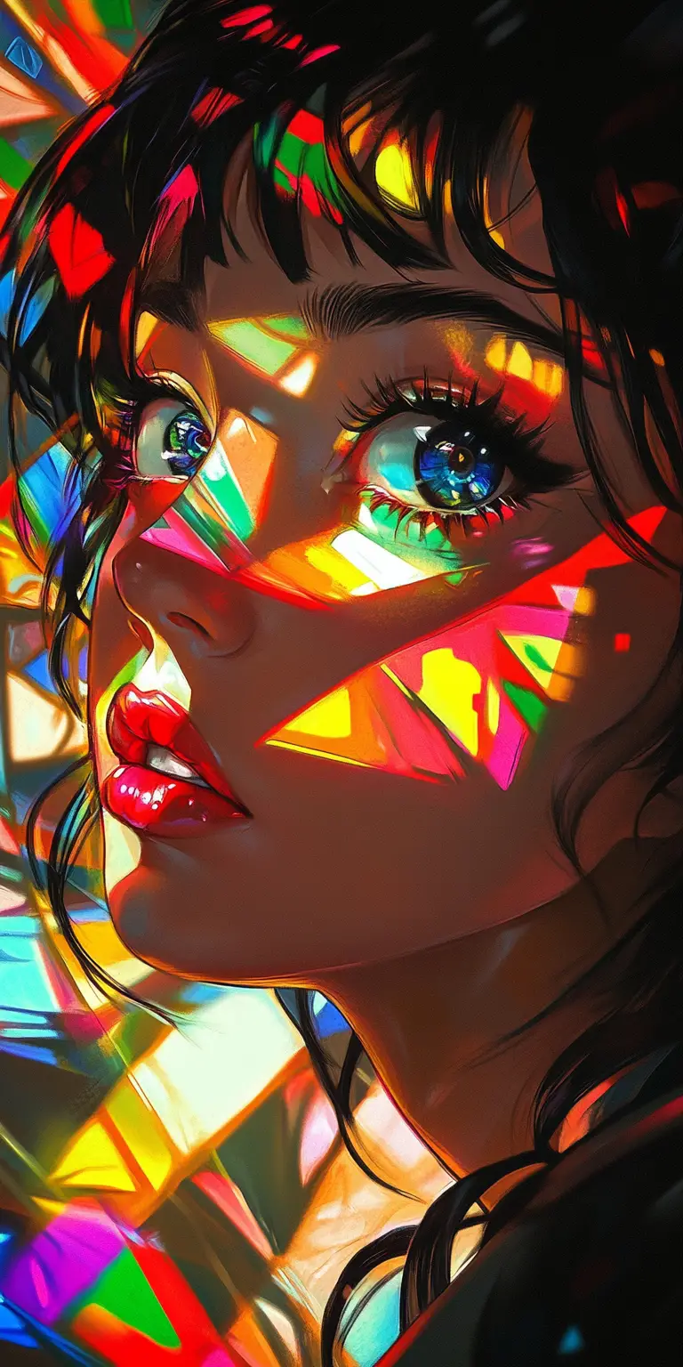 Pop art anime girl portrait in vibrant neon colors