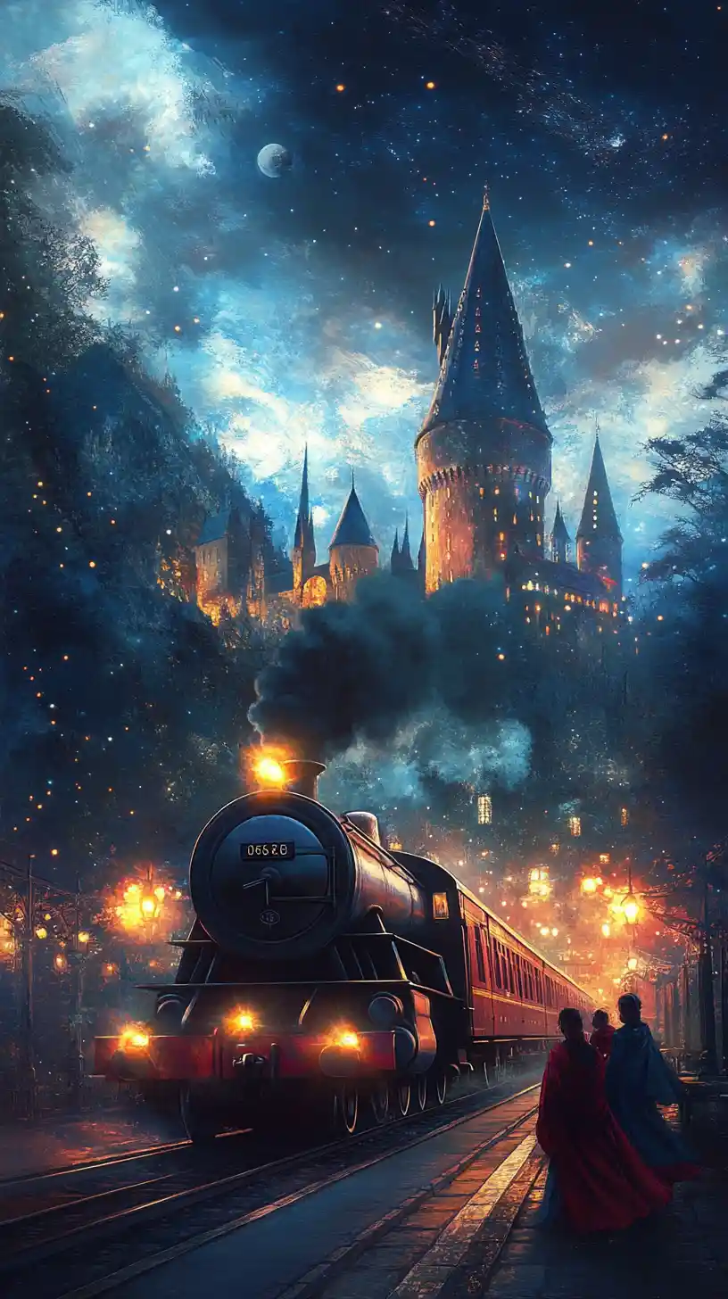 Young witches and wizards awaiting the Hogwarts express
