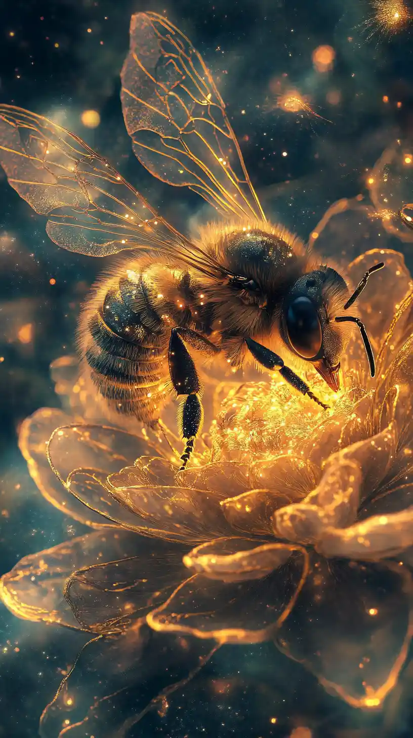 Enchanted Bee Resting On A Glowing Magical Flower