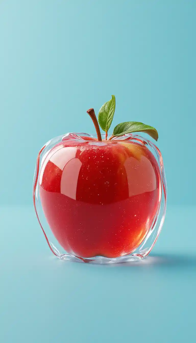 Pomme en gelée translucide en gros plan 3D minimaliste